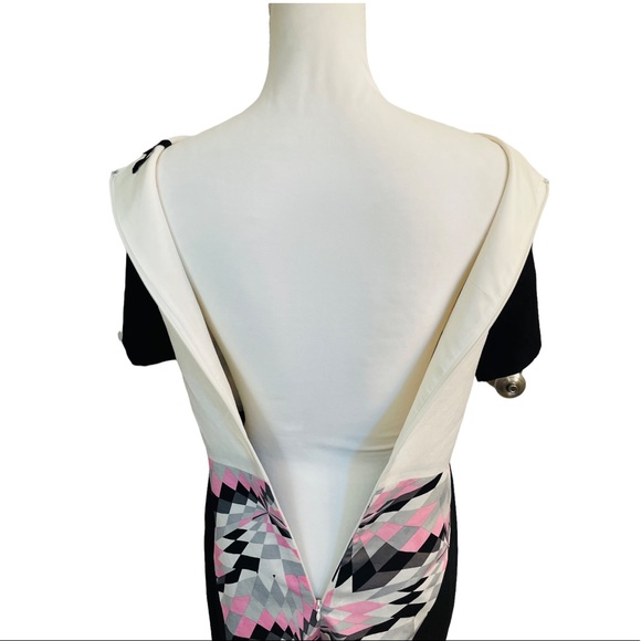 Tibi Black Pink White Abstract Color Block Silk Linen Dress Colorful Career Wear - Picture 5 of 11